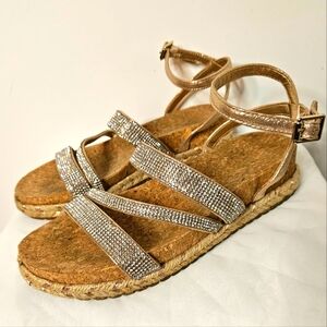 Kelly &‎ Katie Silver Rhinestone Rose Gold Glam Shimmer Summer Sandals 8M